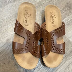 YOKONO Leather‎ Sandal Women Size 8 Comfort Brown